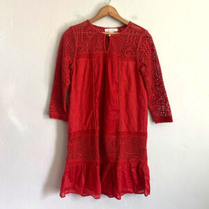 Anthropologie Hiche Brindisi Lace Tunic Dress Women Size XS Red Rust Crochet